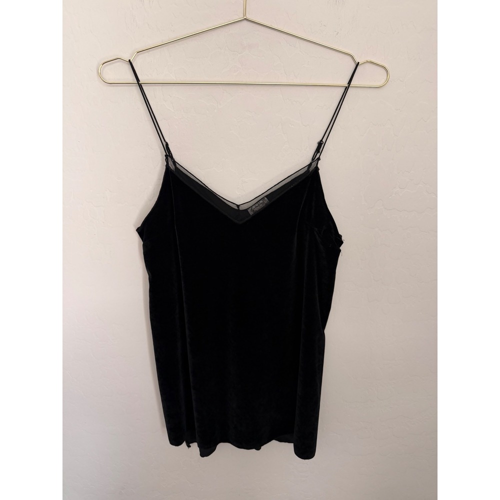 Intimately Free People Black Velvet Mesh Trim V-Neck Camisole Victorian Top XS